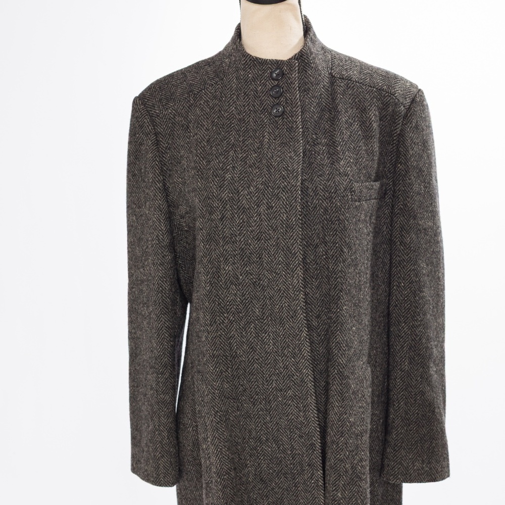 Vintage 100% pure wool full length coat herringbone tweed J.G Hook M - Picture 5 of 16